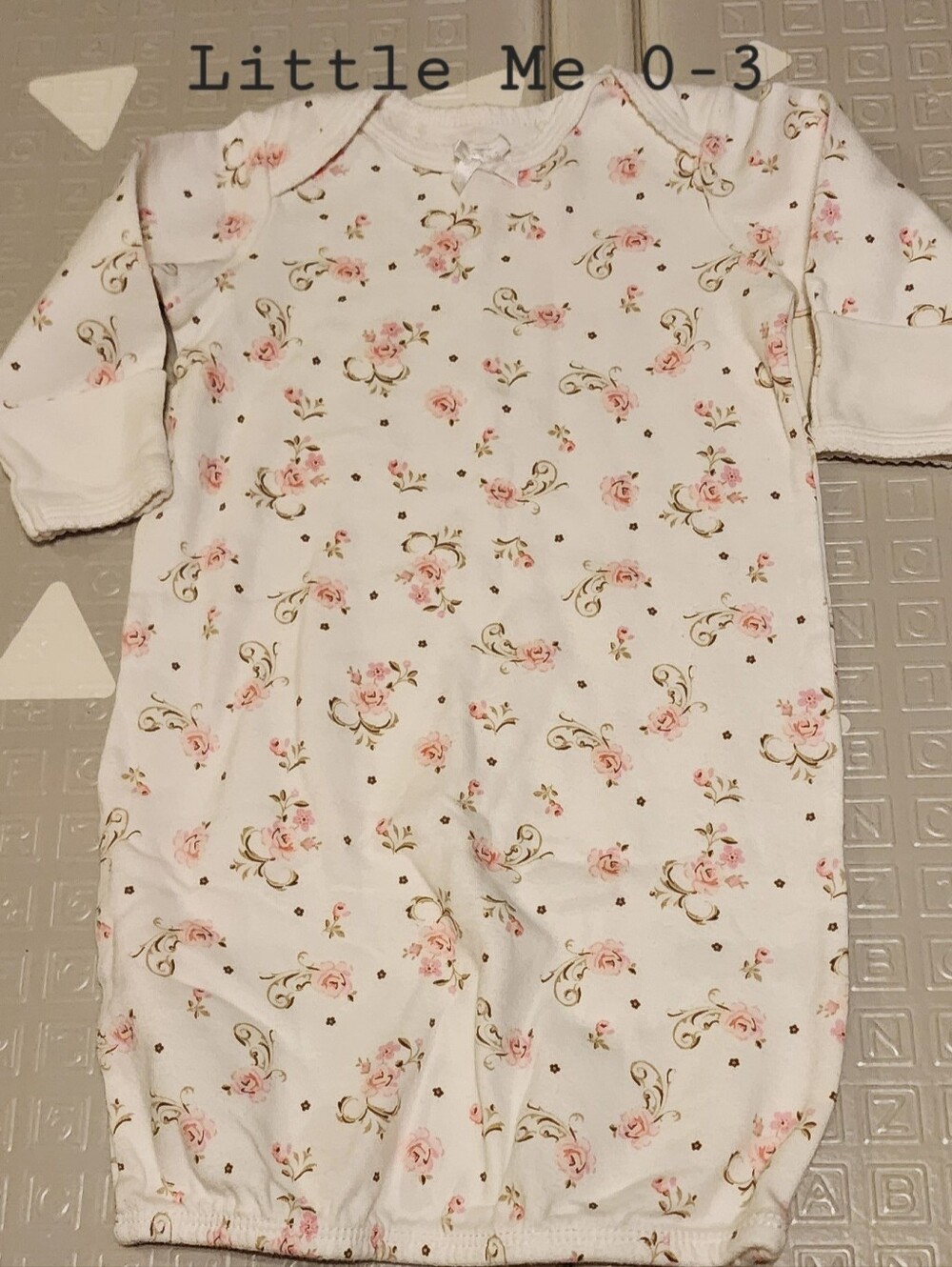 Little Me White Floral Sleep Gown with Pink Roses 0-3 Months